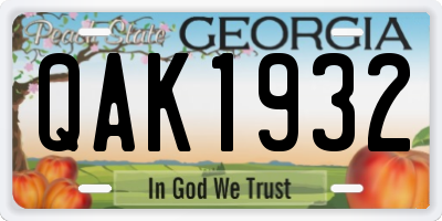 GA license plate QAK1932