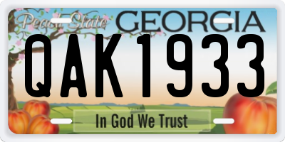 GA license plate QAK1933
