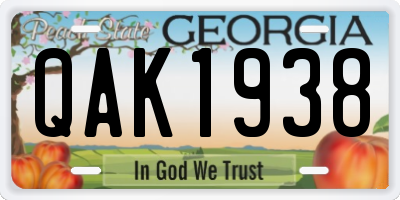 GA license plate QAK1938