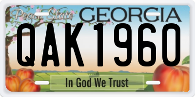 GA license plate QAK1960