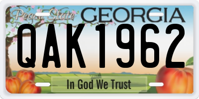 GA license plate QAK1962