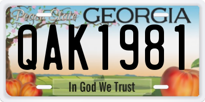 GA license plate QAK1981
