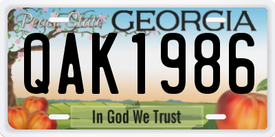 GA license plate QAK1986