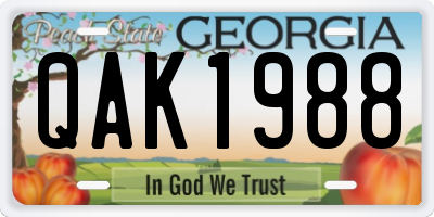 GA license plate QAK1988