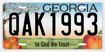 GA license plate QAK1993