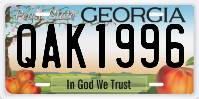 GA license plate QAK1996