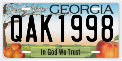 GA license plate QAK1998