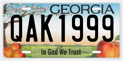 GA license plate QAK1999