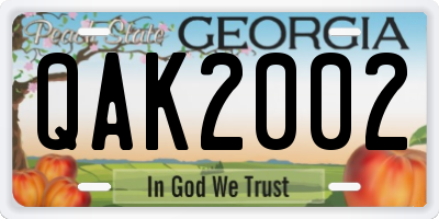 GA license plate QAK2002