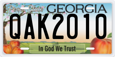GA license plate QAK2010