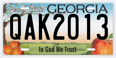 GA license plate QAK2013
