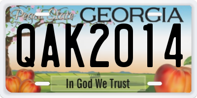 GA license plate QAK2014