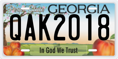 GA license plate QAK2018