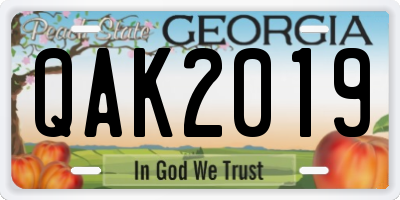 GA license plate QAK2019