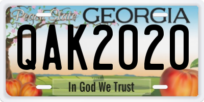 GA license plate QAK2020