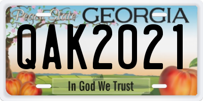 GA license plate QAK2021