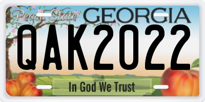 GA license plate QAK2022
