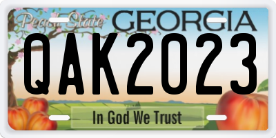 GA license plate QAK2023