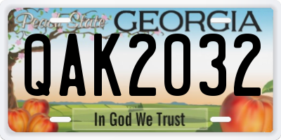 GA license plate QAK2032