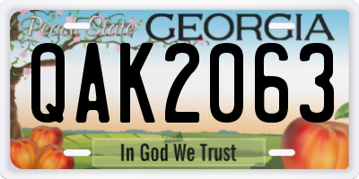 GA license plate QAK2063