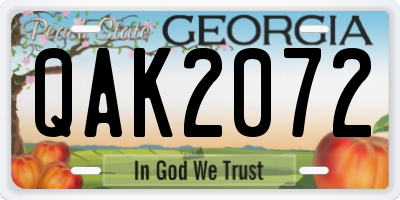 GA license plate QAK2072