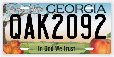 GA license plate QAK2092