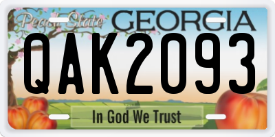 GA license plate QAK2093