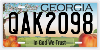 GA license plate QAK2098