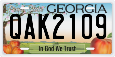 GA license plate QAK2109