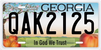 GA license plate QAK2125