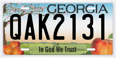 GA license plate QAK2131