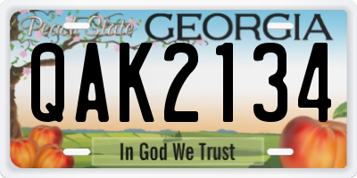 GA license plate QAK2134