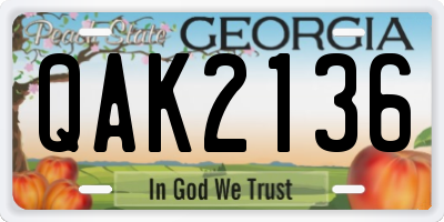 GA license plate QAK2136