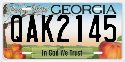 GA license plate QAK2145