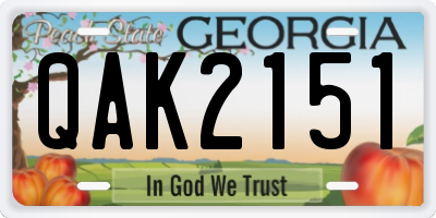 GA license plate QAK2151