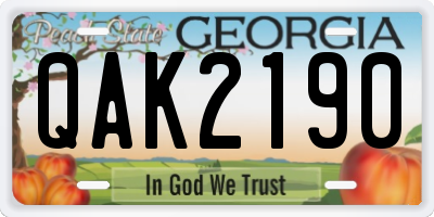 GA license plate QAK2190