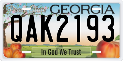 GA license plate QAK2193