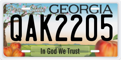 GA license plate QAK2205