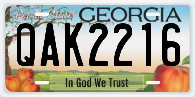 GA license plate QAK2216