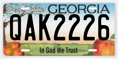 GA license plate QAK2226