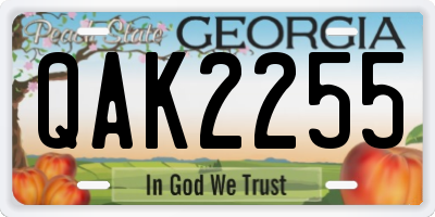 GA license plate QAK2255