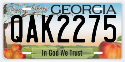 GA license plate QAK2275