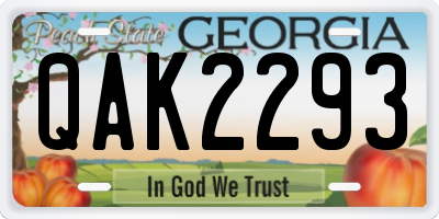 GA license plate QAK2293