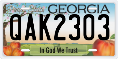GA license plate QAK2303