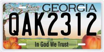 GA license plate QAK2312
