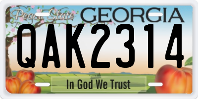 GA license plate QAK2314