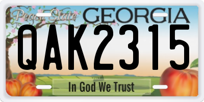 GA license plate QAK2315