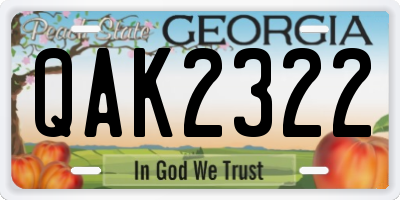 GA license plate QAK2322