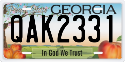 GA license plate QAK2331