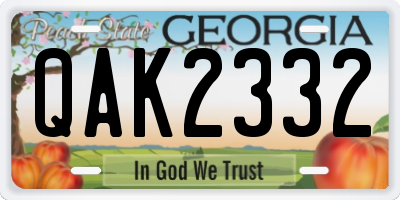 GA license plate QAK2332